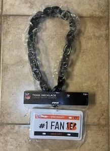 Cincinnati Bengals NFL FANGEAR Team Necklace Logo With Chain #1 Fan Plate Black - Picture 1 of 2