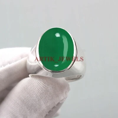 Natürliches Grün Onyx Edelstein Mit 925 Sterlingsilber Ring für Herren #4751 - Bild 1 von 4