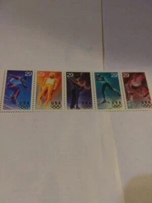 MINT NH OG 29 CENT WINTER OLYMPICS STAMP STRIP CV 7.50 FV 1.45 - Image 1 of 4