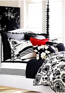 NWT  $185 Ralph Lauren Seville Cal King Bedskirt Black/White Pinstripes Cotton - Bild 1 von 5