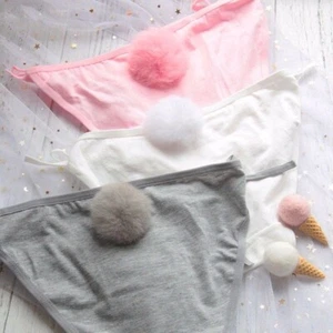 Rabbit Fur Tail Cotton Panty Women's Cute Bunny Comfortable Mid Rise Underwear - Bild 1 von 15