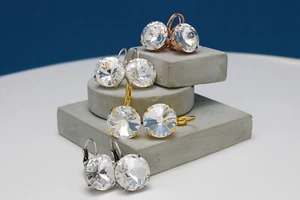 Rivoli Leverback Earrings made with Clear Swarovski Elements Choose a Finish - Picture 1 of 6