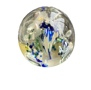 Vintage kleiner schwedischer Incalmo Kunst Glas Briefbeschwerer klar/blau 2" (5,8 cm) - Bild 1 von 11