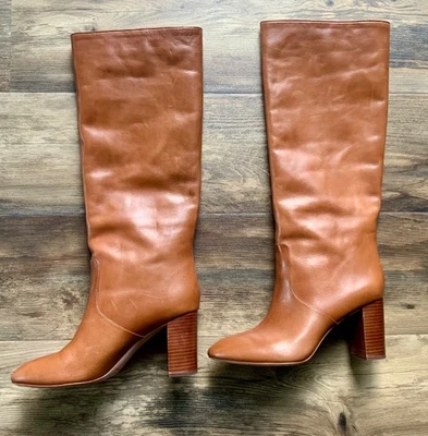 Botas de cuero Loeffler Randall para mujer doradas hasta la rodilla 11 coñac Foto 1 de 4