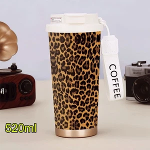 Thermos coffee cup 520ml, 2-in-1 Lid,Drink cups,stainless steel,Leopard print uk - Picture 1 of 11