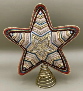 "Topper de árbol de estrella de Navidad de tela vintage 9"" dorado azul plata naranja estrella 3D" - Imagen 1 de 6