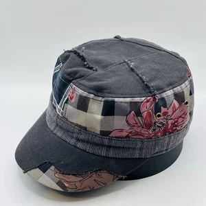 Y2K Cadet Style Hat Cap One Size Distressed Floral Punk Goth Skate Rock N Roll - Picture 1 of 4
