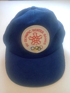 VINTAGE 1988 Calgary Winter Olympics Hat Snapback Blue Corduroy - Picture 1 of 7