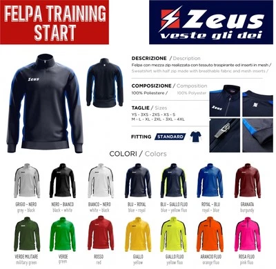 Felpa ZEUS Training Calcio Calcetto Mod. FELPA TRAIN START allenamento completi
