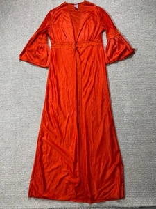 Vintage 70s Maxi Dress Womens Size 8 UK Red Boho Sheer Lace 1970s Bell Sleeve - Picture 1 of 13