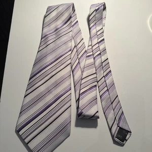 Ziano Collezioni Collection Necktie Tie Classy Striped Pattern, White And Purple - Bild 1 von 6