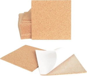 24 Pcs 2mm Thick Self-Adhesive Cork Sheets Coasters, 4 x 4 24 Pcs, Brown - Picture 1 of 7