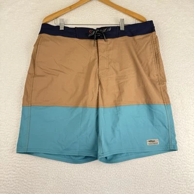 LL Bean Swim Trunks Mens L Blue Brown Colorblock Hybrid Shorts Lined - Image 1 of 4
