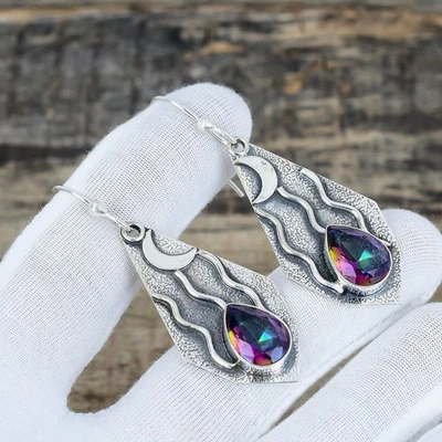 Rainbow Mystic Topaz Gemstone 925 Sterling Silver Jewelry Earring New Year Gift - Image 1 of 4