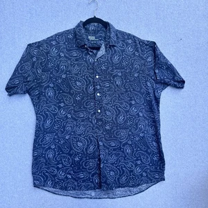 Polo Ralph Lauren Shirt Mens Large Blue Paisley Linen Short Sleeve Button Up - Picture 1 of 8