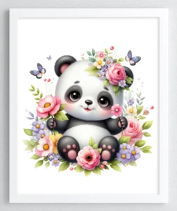 Kinderzimmer Wandbild Kunstdruck, süßer Panda Bär Kinderzimmer Druck, Baby Wanddeko Kunst #54 - Bild 1 von 2