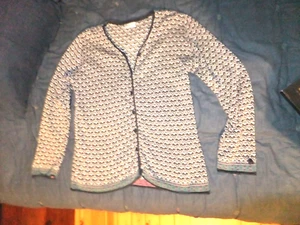 Scandic Strickjacke Damenjacke blau weiß Cardigan Lagenlook XL - Bild 1 von 6