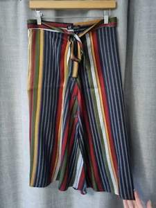 Zara Size 10 Red Green Multi Striped Satin Midi Skirt Party - Picture 1 of 7