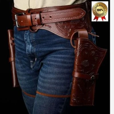 Leather Western Hand tooled Holsters Gun Belt - Image 1 of 4