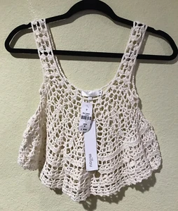 LF Millau Crochet Knitted Crop Top Tank Natural Boho Festival Concert Sz M b3 - Picture 1 of 5