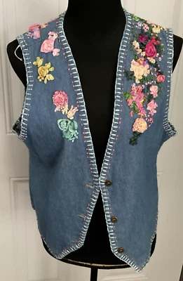 Chaleco Sun Belt para mujer talla L azul denim con un poco de bordado de cinta de seda Foto 1 de 4