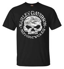 Harley-Davidson Men's Camo Willie G Skull Short Sleeve Crew-Neck T-Shirt - Black
