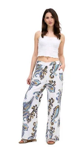 Italian Lagenlook Paisley Print Wide Leg Casual Summer Trousers Elasticated. - Picture 1 of 12