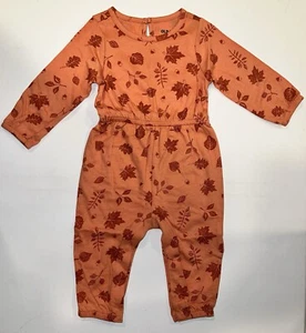 Old Navy Baby Bodysuit 6-12 Months Fall Leaves Pajama Orange Snap Button Up NWT - Picture 1 of 13