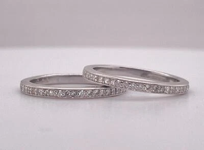 (2) Stackable 18K White Gold 1.00ctw Natural Round Diamond Eternity Bands Rings - Image 1 of 4