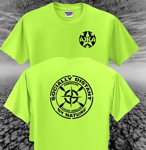 American Kayak Angler fishing SOCIALLY DISTANT BY NATURE COMPASS t-shirt NEW - Picture 1 of 1