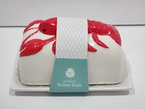 Wild Eye Design Coastal Red Lobster Covered Butter Dish Kitchen Decor - Picture 1 of 4