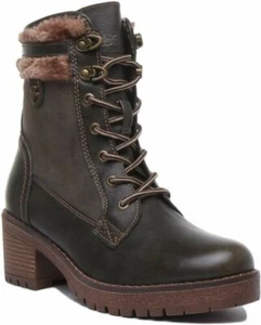 REFRESH Mujer Botines con Cordones con Lateral Cremallera En Caqui Talla UK 3-8 - Imagen 1 de 12