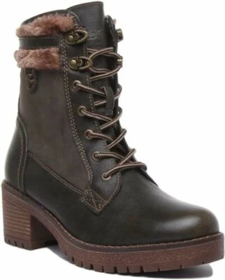 REFRESH Mujer Botines con Cordones con Lateral Cremallera En Caqui Talla UK 3-8 - Imagen 1 de 4