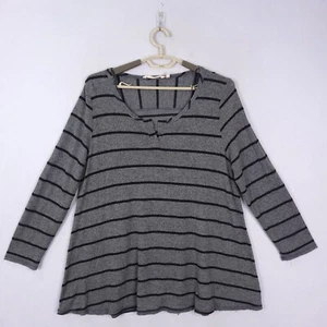 Soft Surroundings Heather Gray Striped Lightweight Knit Sweater Top Plus Size 1X - Picture 1 of 10