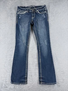 Request Jeans Pants Womens 11 Blue Denim Flared Distressed Embroidered 29x31 - Picture 1 of 15