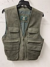 Orvis Leather 6 Pocket Safari Sportsman GREEN Vest Lined Size Medium.