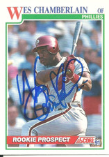 Wes Chamberlain Philadelphia Phillies   Personally Autographed Rookie Card