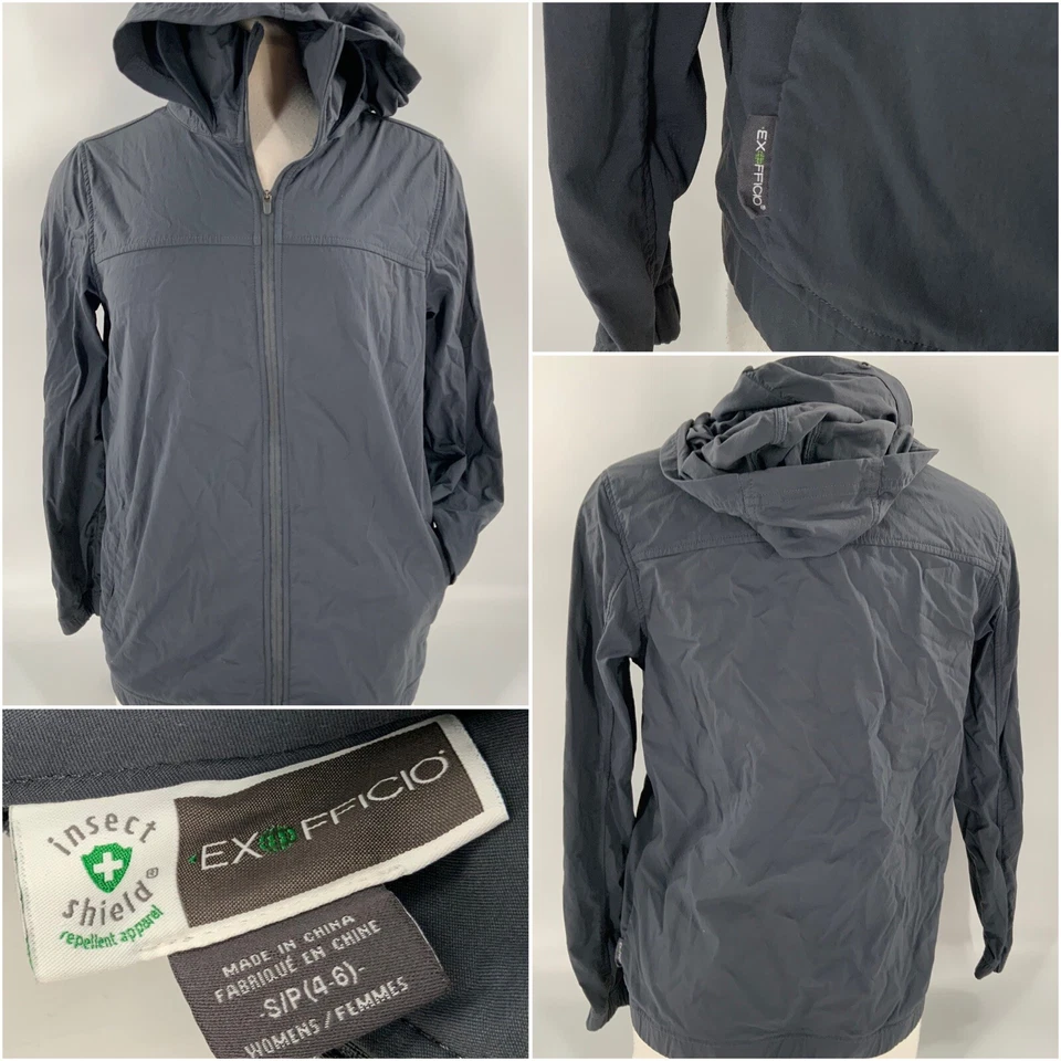 Chaqueta con capucha Exofficio Insect Shield para mujer S gris nailon elastano cremallera YGI K2-153 Foto 1 de 4