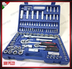 VALIGIA SET CHIAVI A BUSSOLA 108 PEZZI VANADIUM CRICCHETTO VALIGETTA ATTREZZI - Foto 1 di 9