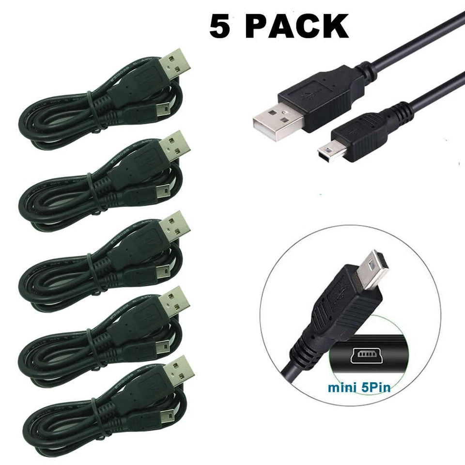5x 1M Mini USB Cable USB 2.0 A Male To Mini B 5 Pin Male PC Data Cable Cord - Image 1 of 4
