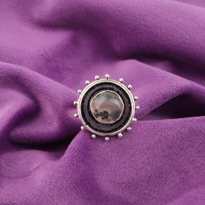 Anillo redondo de plata esterlina de ágata musgo natural alianza de boda esposa tamaño todos los tamaños - Imagen 1 de 6