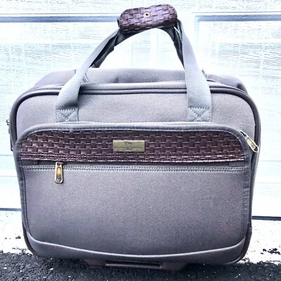 RARE Tommy Bahama Brown Weaved Rolling Wheeled Bag Suitcase Carry On Luggage 21" - Image 1 of 4