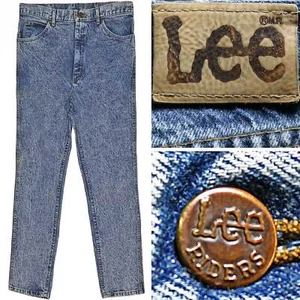 1980s Vintage Men's Lee Riders Denim Jeans Acid Stone Wash Union USA Made 36x30 - Picture 1 of 6