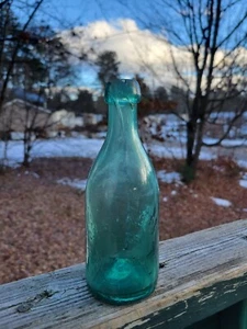 Antigua botella de soda Lancaster Glass Works verde azulado hierro pontilo mancha superior ~ TAL CUAL - Imagen 1 de 15