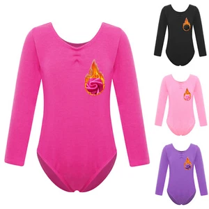 Kids Girls Dance Leotard Round Neck Jumpsuits One Piece Bodysuit Solid Color - Picture 1 of 48