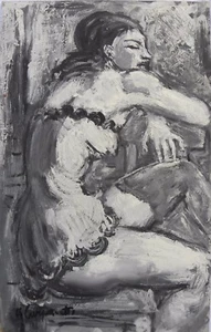Arnaldo CARPANETTI (Ancona 1898 - Mailand 1969) WARTEN Öl auf Masonit 81 x 51 cm - Bild 1 von 2