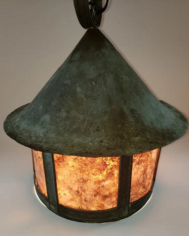 EARLY 1900s Antique Hammered Copper & Mica Arts and Crafts Porch Light Fixture Cover
