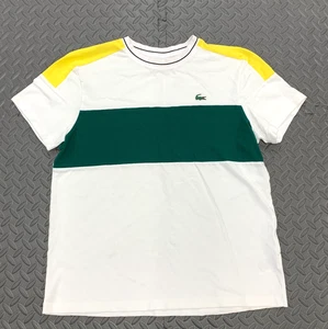 Lacoste Strick T-SHIRT weiß grün gestreift Gr. L Rundhals Raglan Krokodil Logo - Bild 1 von 8