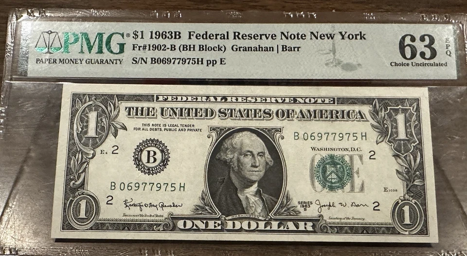 FR. 1902-B 1963-B $1 BARR FEDERAL RESERVE NOTE NEW YORK, NY PMG GEM UNC-63EPQ CU - Image 1 of 4