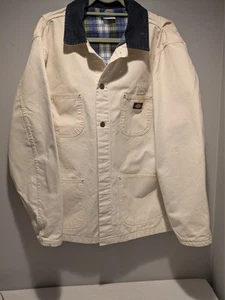 Dickies Painter's Jacket Flannel Lined Corduroy Collar White Size Large. EUC. - Picture 1 of 15